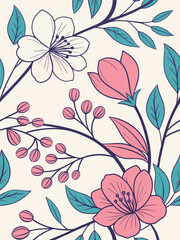 Fototapeta premium Vintage floral vector design with seamless leaf and rose pattern