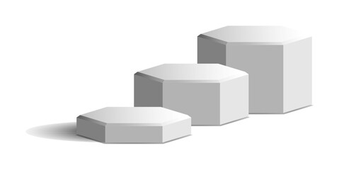 hexagon podium stage vector with a modern, minimalistic design. Perfect for product displays, presentations, or award ceremonies. Clean lines and elegant lighting enhance the visual appeal.