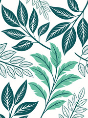 Botanical Harmony: An artistic close-up captures intricate details of various leaves arrangement in a refreshing harmony, the pattern presents an elegant touch.