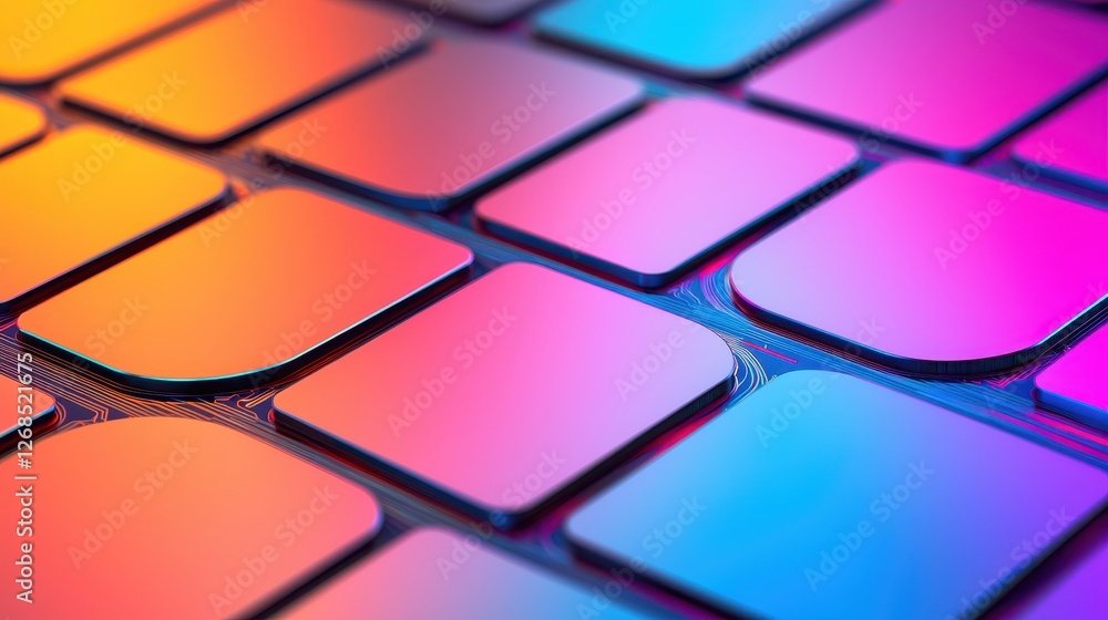 Poster abstract patterns of semiconductor wafer concept, glowing circular and rectangular patterns on wafer