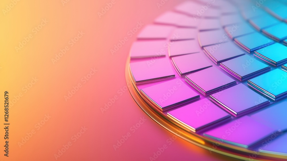 Poster abstract patterns of semiconductor wafer concept, circular and rectangular patterns on wafer with gl