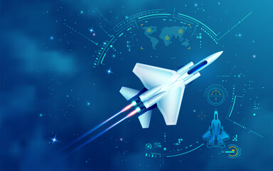 graphic of air fighter with futuristic radar interface