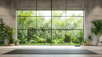Tranquil Yoga Studio with Lush Greenery View