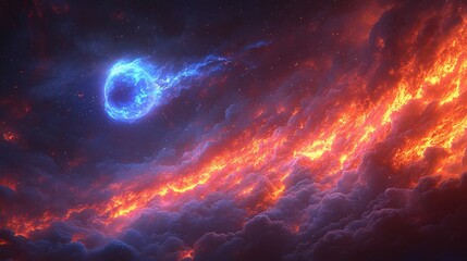 Obraz premium Eternal Moment of a Basketball in the Universe against a Fiery Cosmic Background