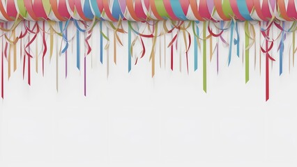several different colored streamers hanging from the ceiling over a window and a white background