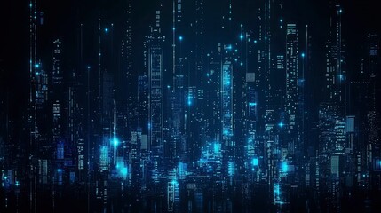 Obraz premium Futuristic Digital Cityscape at Night Abstract Network of Illuminated Towers and Buildings