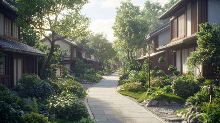 Peaceful Suburban Street with Traditional Japanese Architecture