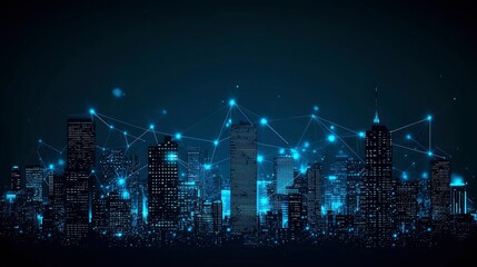 Fototapeta premium Smart City at Night Networked Urban Skyline with Glowing Connections