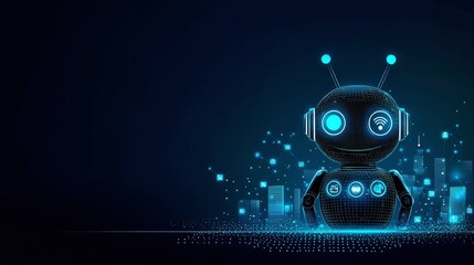 Futuristic AI Robot in a Networked Cityscape Digital Transformation and Innovation