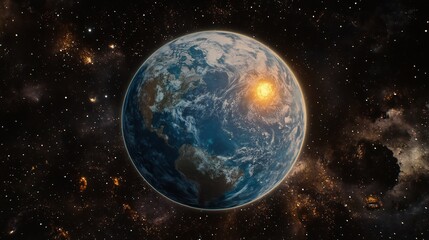 Fototapeta premium Stunning Earthrise Majestically Illuminated Warm Light. AI Generated