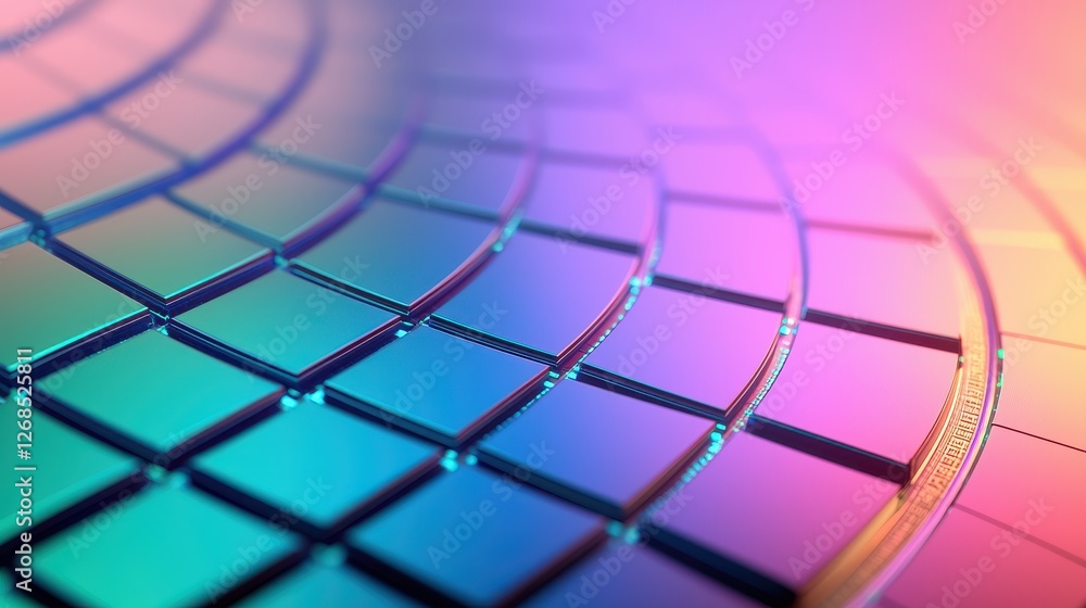 Poster abstract patterns of semiconductor wafer concept, abstract close-up of colorful grid patterns on waf