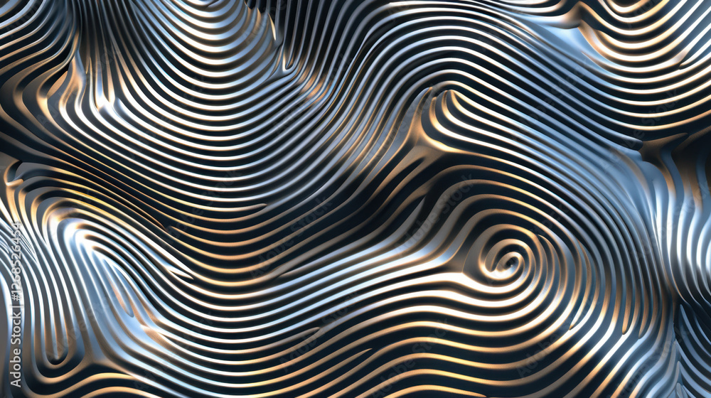 Poster textured abstract background with flowing lines in metallic colors, creating dynamic and modern visu