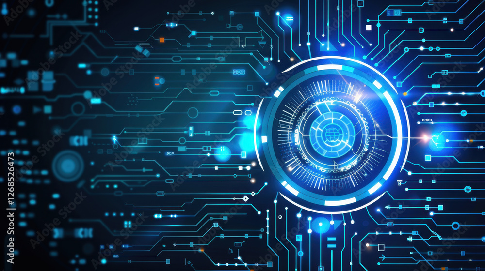 Poster futuristic digital technology background with abstract circuit patterns and glowing elements. design