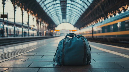 Backpack on train station platform