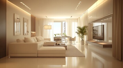 Modern Beige Living Room Interior Design