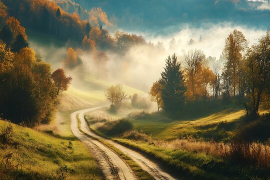 Foggy morning in the Carpathian mountains, Ukraine.
