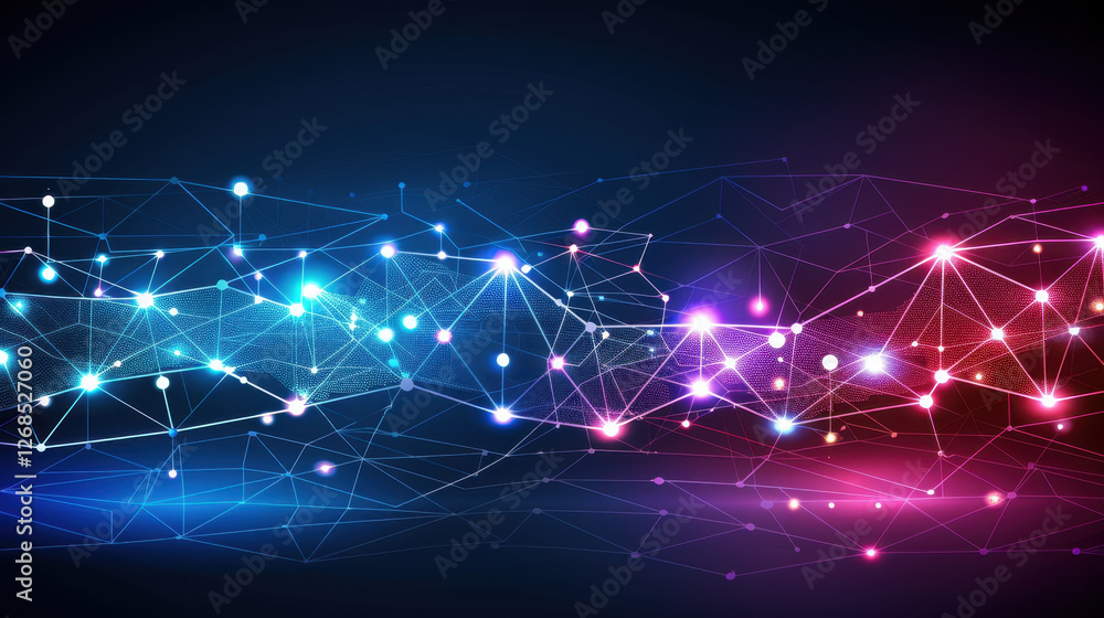 Poster abstract digital network background with glowing nodes and connections, showcasing vibrant colors an