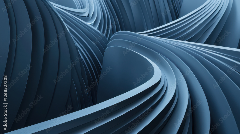 Poster sleek blue abstract waves create dynamic and modern visual effect, showcasing smooth curves and laye