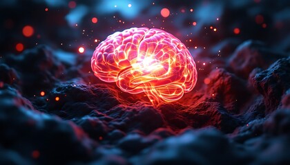 Fototapeta premium Glowing Brain Illustration Represents Knowledge, Intelligence, and Cognitive Function
