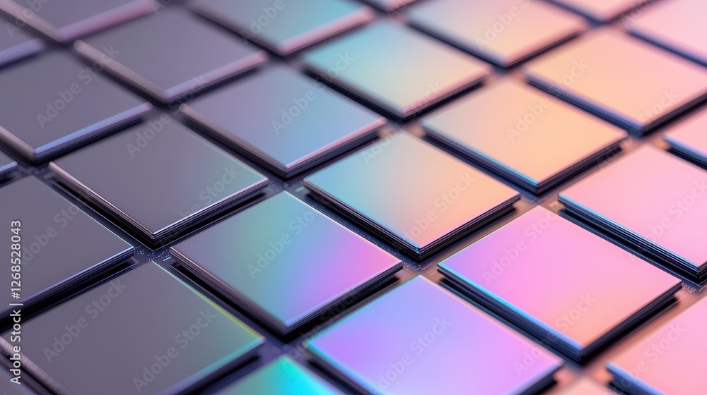Poster abstract patterns of semiconductor wafer concept, close-up of repeating square patterns on a wafer w