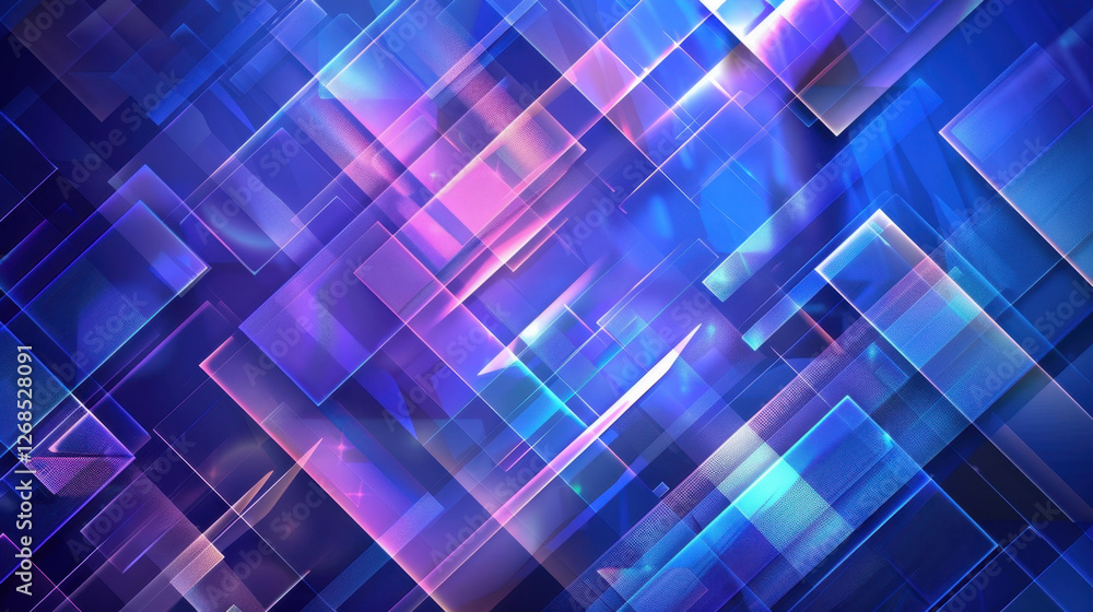 Poster vibrant abstract background with overlapping geometric shapes in blue, purple, and pink hues, creati