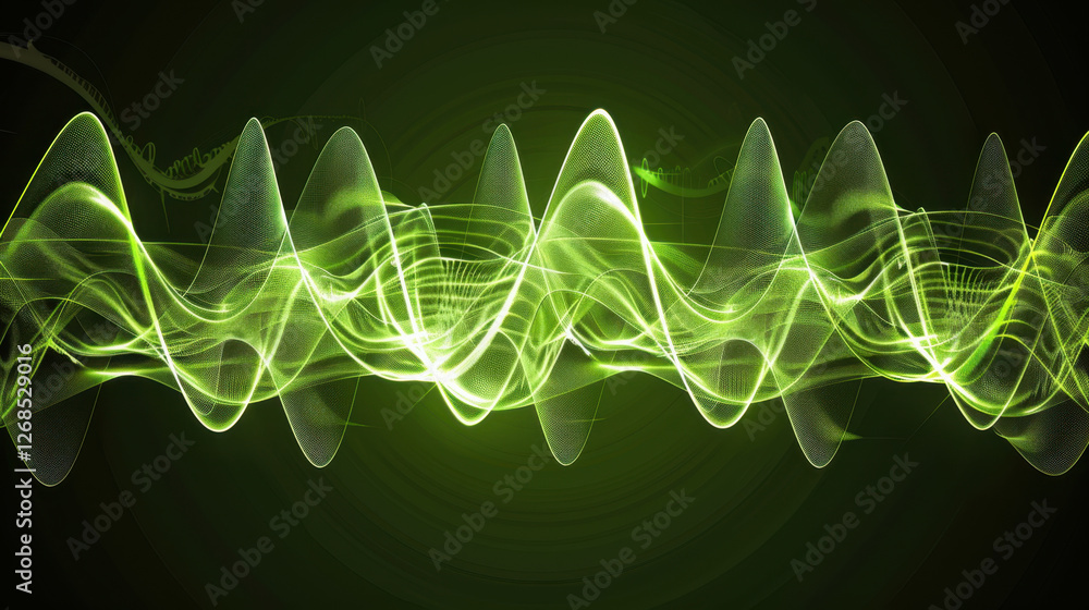 Poster dynamic green sound waves create mesmerizing visual effect, representing audio frequencies and energ