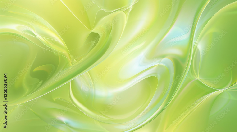 Poster smooth green abstract background with flowing curves and light reflections, creating serene and calm