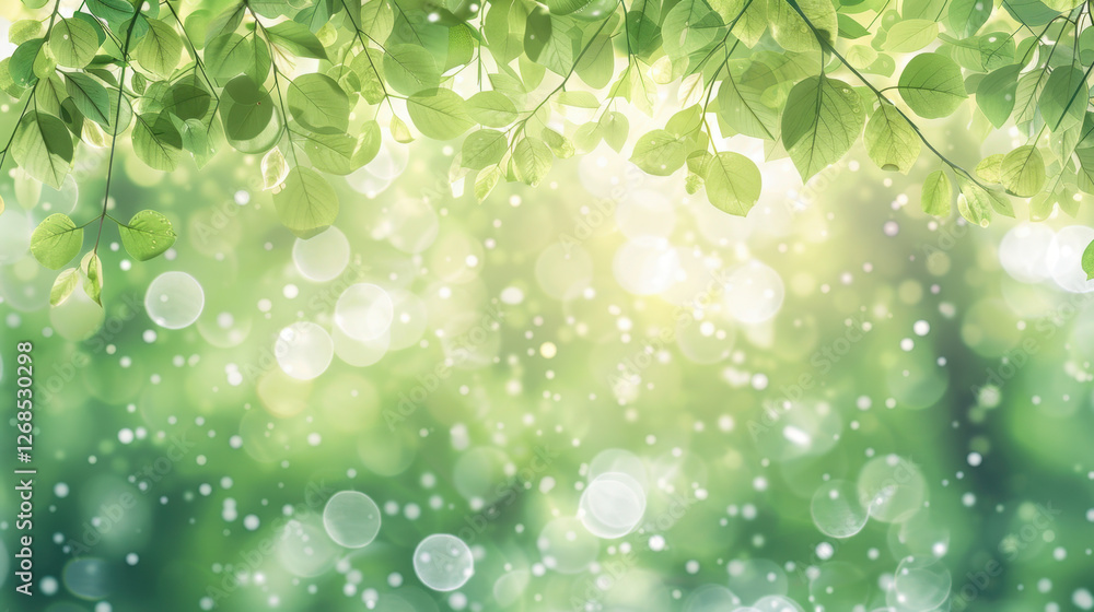 Poster lush green leaves with soft bokeh background creating serene atmosphere. perfect for nature themed d