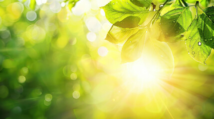 Bright sunlight filtering through green leaves creates serene and refreshing atmosphere, highlighting nature beauty and vitality