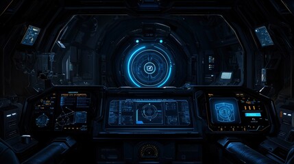 Fototapeta premium Futuristic Spaceship Cockpit Interior Advanced Technology Control Panel