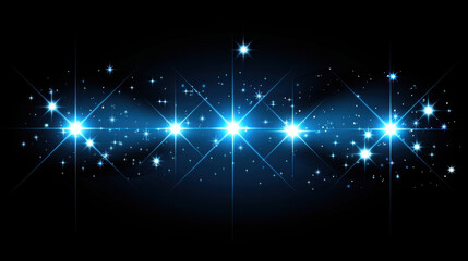 Fototapeta premium Bright blue stars twinkle against black background, creating magical and enchanting atmosphere. sparkling effect adds depth and beauty to scene, perfect for various creative projects
