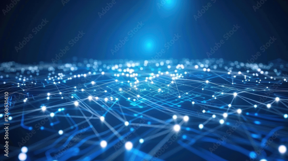 Poster digital network connections with glowing nodes and lines create futuristic atmosphere. this abstract