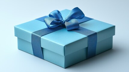 A Light Blue Gift Box With A Dark Blue Ribbon Bow