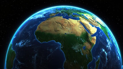 Earth from space, detailed view of Africa, starry background, educational or scientific use