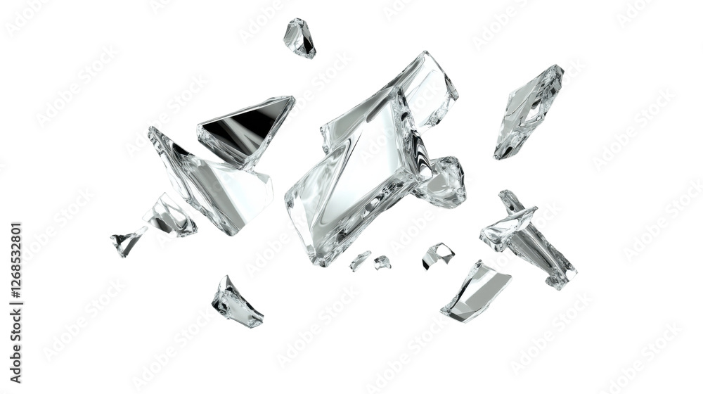 Aufkleber shattered glass shards exploding on transparent background