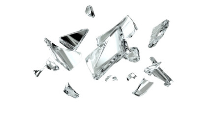 Shattered glass shards exploding on transparent background