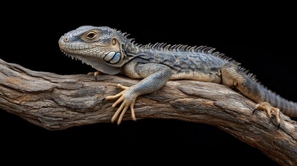 Fototapeta premium Iguana lizard resting on a weathered branch