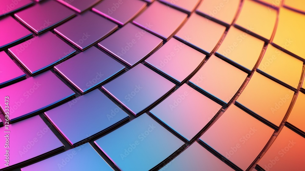 Poster abstract patterns of semiconductor wafer concept, reflective circular gridlines on semiconductor waf