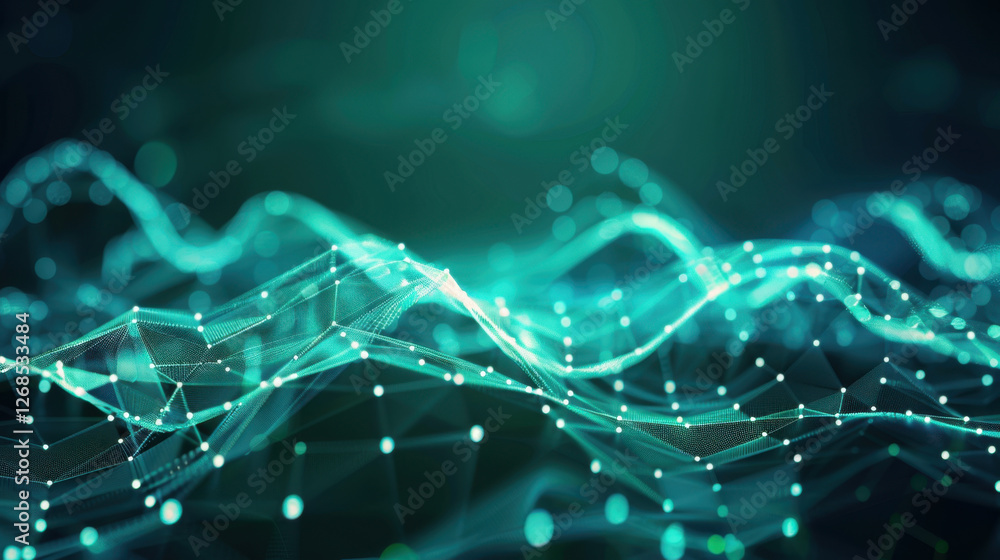 Poster abstract digital waves with glowing particles and lines creating futuristic look. image conveys sens