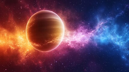 Obraz premium Stunning Cosmic Masterpiece Featuring Saturn in Vibrant Nebula with Colorful Space Background