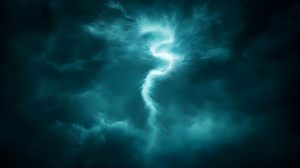 Teal Lightning Storm in Dark Night Sky