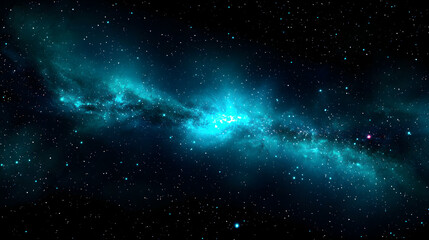 Naklejka premium Teal Nebula in Dark Space