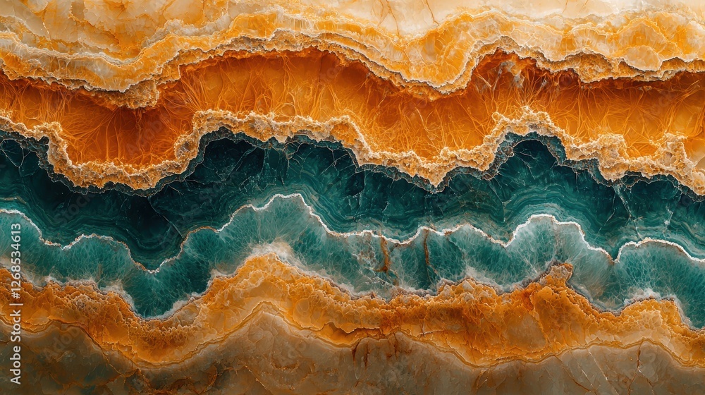 Poster abstract geological pattern with orange and teal layers resembling agate.