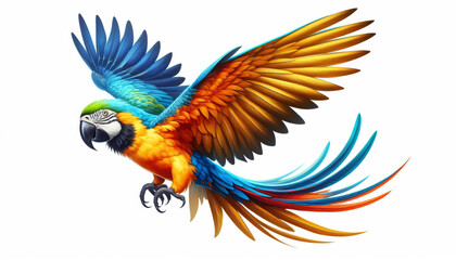 Fototapeta premium Psittacidae flying macaw on white background.