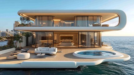 Fototapeta premium Futuristic Cabin Design with Panoramic Views and Innovative Architectural Elements