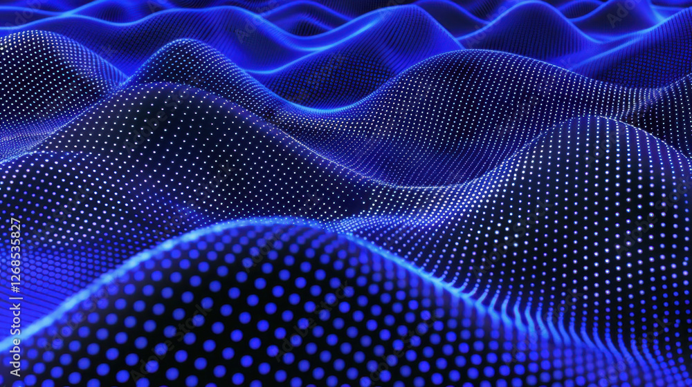 Poster digital waves in blue tones create mesmerizing visual effect, showcasing dynamic pattern of dots and