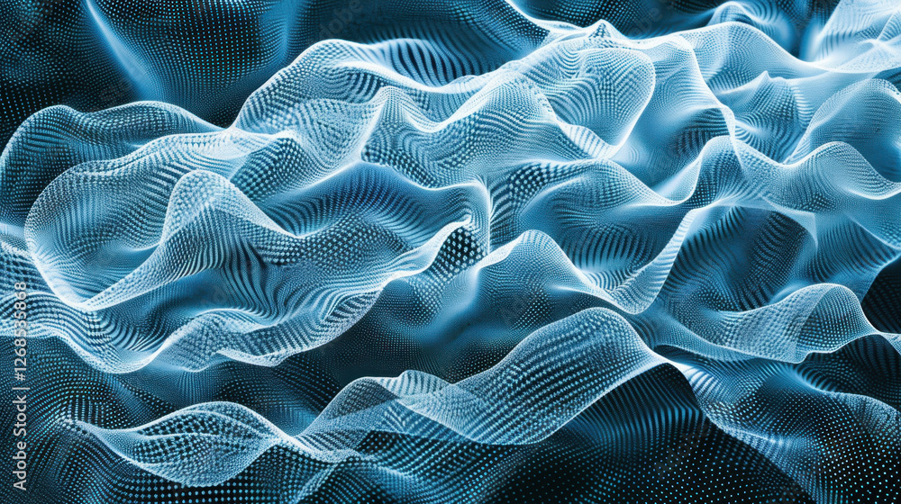 Poster abstract digital waves in blue tones create mesmerizing visual effect, showcasing fluid motion and d
