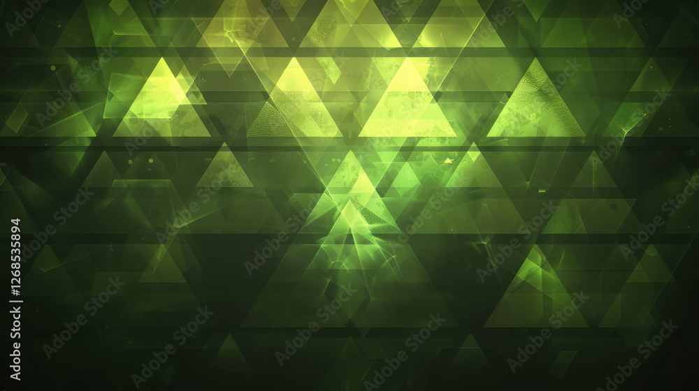 Poster abstract green geometric pattern with triangles and light effects