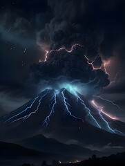 Electrifying Volcano Explosion Under a Dark Sky