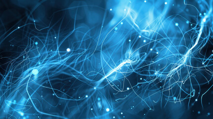 Abstract blue light trails with glowing particles creating dynamic background. image evokes sense of energy and movement, perfect for technology themes